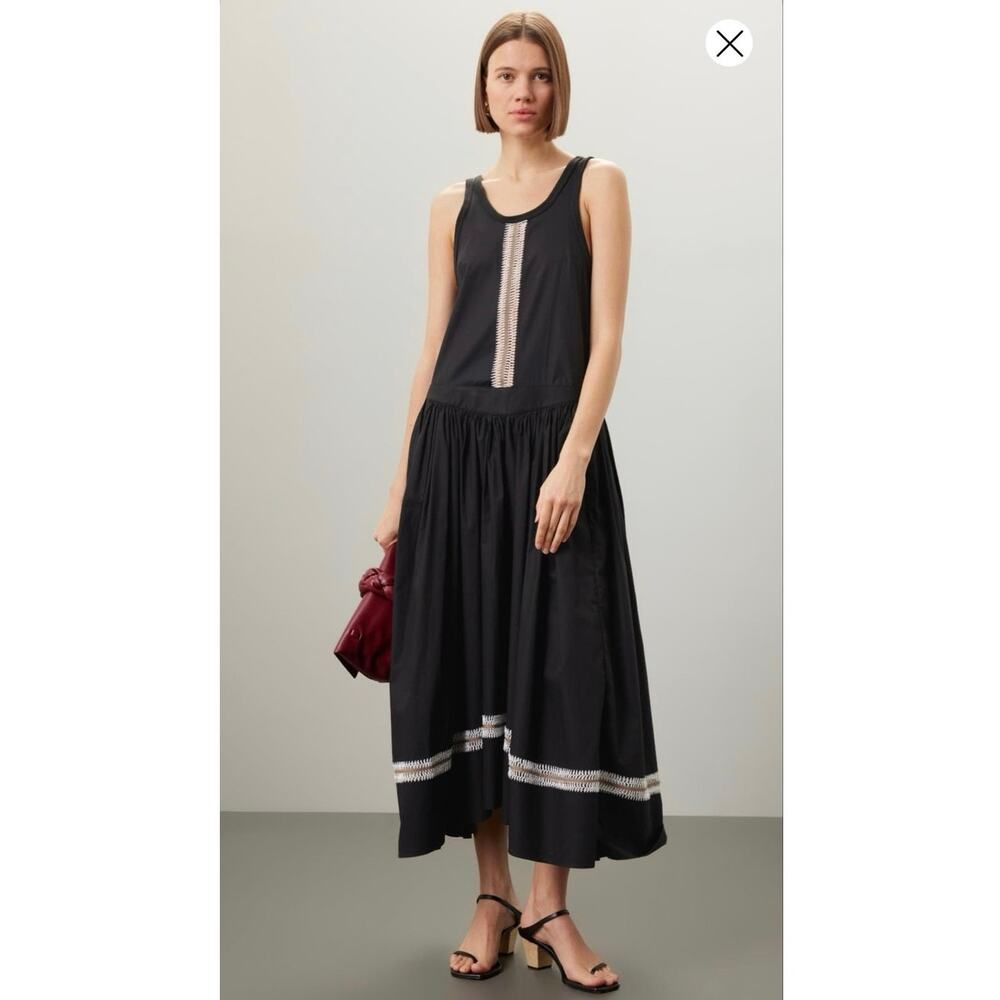 DIOTIMA Black White Relaxed Silhouette Decorative Stitching Pocomania Gown sz S - Picture 1 of 13